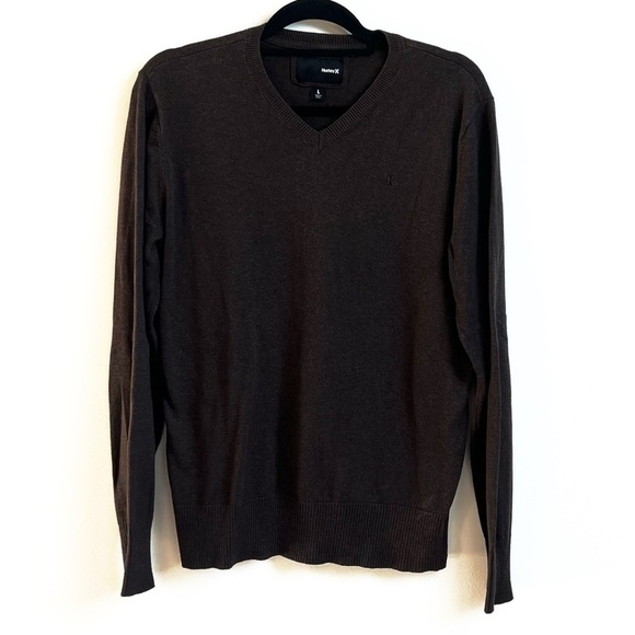 Hurley Men’s Solid Brown Sweater Cotton Knit Pullover V Neck Long Sleeves L - Picture 1 of 6